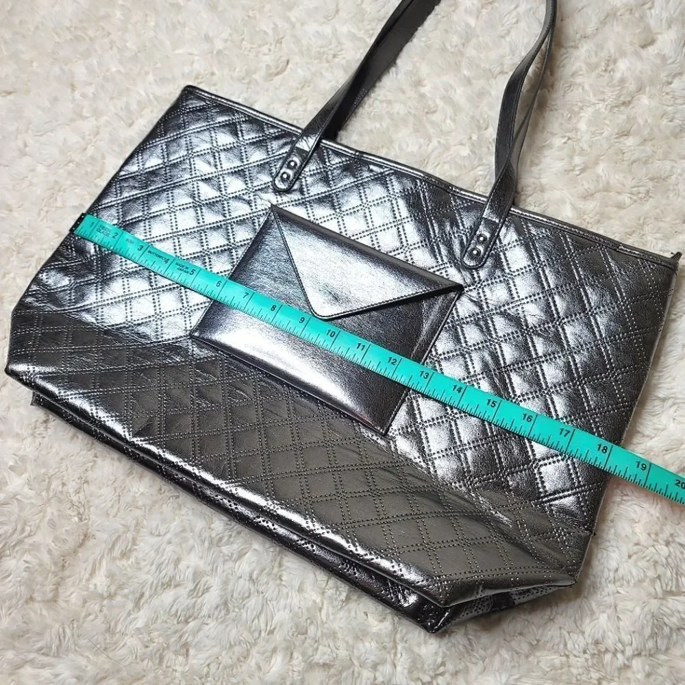 B&BW Large Quilted Metallic Silver Shopper Tote